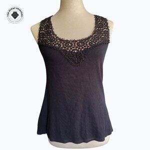 INC International Concepts PL Black Crochet Lace Ribbed Tank Top